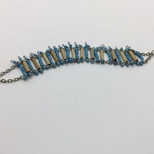 Retro Turquoise & Wood Bead & Chain Bracelet